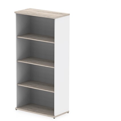 Impulse Two-Tone Tall Bookcase, 3 Shelves, 1600mm High, Grey Oak and White