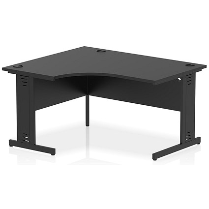 Impulse 1400mm Left Crescent Office Desk Black Top Black Cable Managed Leg