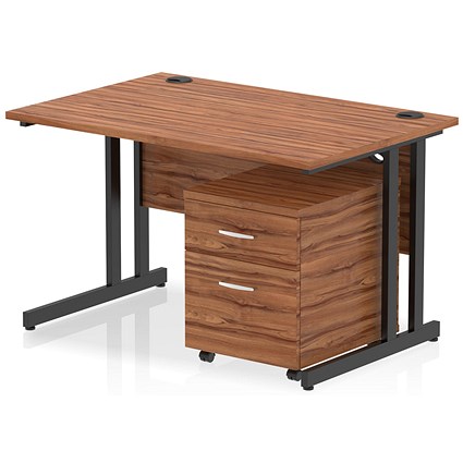 Impulse 1200mm Rectangular Desk, Black Cantilever Leg, Walnut, With 2 Drawer Mobile Pedestal