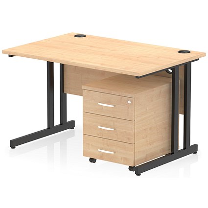 Impulse 1200mm Rectangular Desk, Black Cantilever Leg, Maple, With 3 Drawer Mobile Pedestal