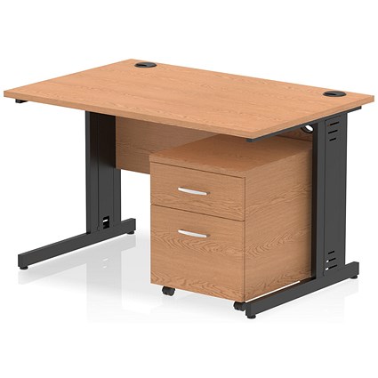 Impulse 1200mm Rectangular Desk, Black Cable Managed Leg, Oak, With 2 Drawer Mobile Pedestal