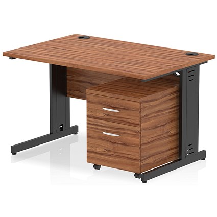 Impulse 1200mm Rectangular Desk, Black Cable Managed Leg, Walnut, With 2 Drawer Mobile Pedestal