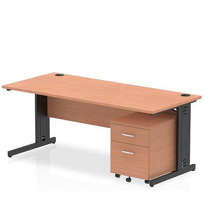 Impulse 1800mm Rectangular Desk, Black Cable Managed Leg, Beech, With 2 Drawer Mobile Pedestal