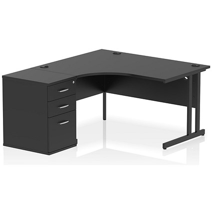 Impulse 1400mm Corner Desk with 600mm Desk High Pedestal, Left Hand, Black Cantilever Leg, Black