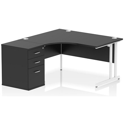 Impulse 1400mm Corner Desk with 600mm Desk High Pedestal, Left Hand, White Cantilever Leg, Black