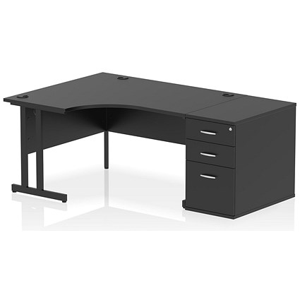 Impulse 1400mm Corner Desk with 800mm Desk High Pedestal, Left Hand, Black Cantilever Leg, Black