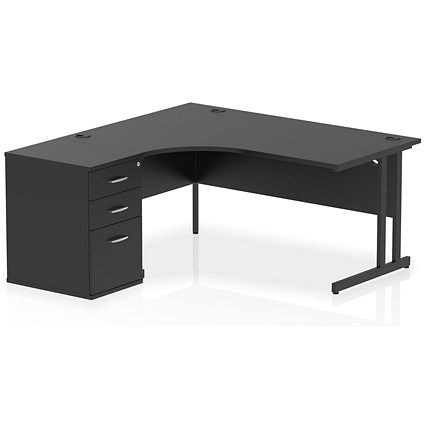 Impulse 1600mm Corner Desk, Left Hand, Black Cantiever Leg, Black, With 600mm Deep Desk High Pedestal