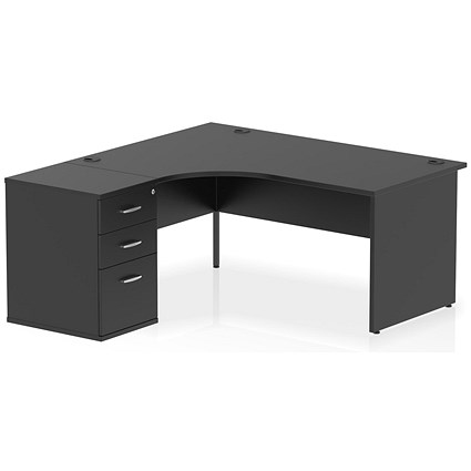 Impulse 1600mm Corner Desk, Left Hand, Panel End Leg, Black, With 600 Deep Desk High Pedestal