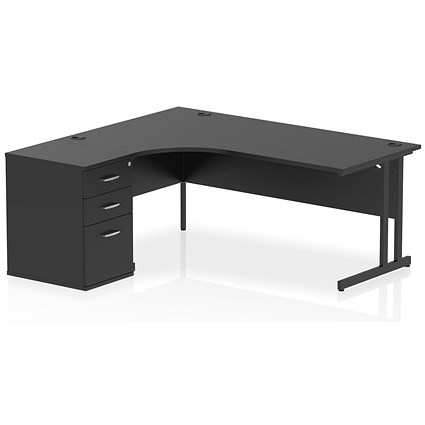 Impulse 1800mm Corner Desk, Left Hand, Black Cantiever Leg, Black, With 600mm Deep Desk High Pedestal