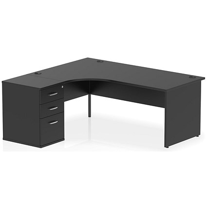 Impulse 1800mm Corner Desk, Left Hand, Panel End Leg, Black, With 600 Deep Desk High Pedestal