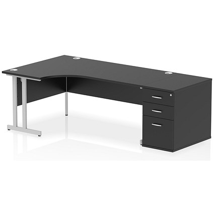 Impulse 1800mm Corner Desk, Left Hand, Silver Cantilever Leg, Black, With 800mm Desk High Pedestal