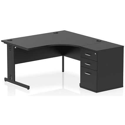 Impulse 1400mm Corner Desk with 600mm Desk High Pedestal, Right Hand, Black Cable Managed Leg, Black