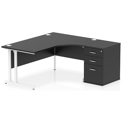 Impulse 1600mm Corner Desk, Right Hand, White Cantilever Leg, Black, With 600mm Deep Desk High Pedestal