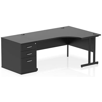 Impulse 1600mm Corner Desk, Right Hand, Black Cantiever Leg, Black, With 800mm Deep Desk High Pedestal