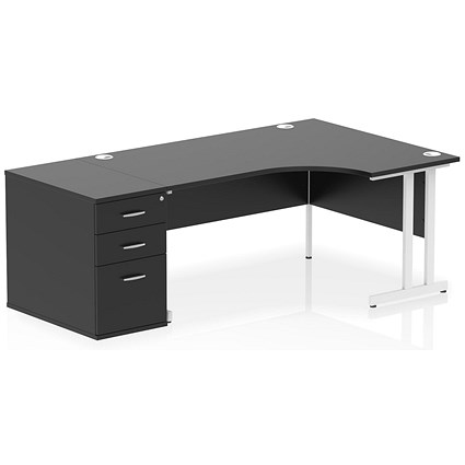 Impulse 1600mm Corner Desk, Right Hand, White Cantilever Leg, Black, With 800mm Deep Desk High Pedestal