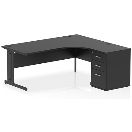 Impulse 1800mm Corner Desk, Right Hand, Black Cable Managed Leg, Black, With 600mm Deep Desk High Pedestal