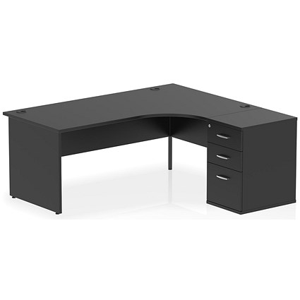 Impulse 1800mm Corner Desk, Right Hand, Panel End Leg, Black, With 600mm Deep Desk High Pedestal