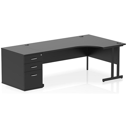 Impulse 1800mm Corner Desk, Right Hand, Black Cantiever Leg, Black, With 800mm Deep Desk High Pedestal