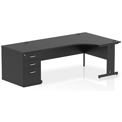 Impulse 1800mm Corner Desk, Right Hand, Black Cable Managed Leg, Black, With 800mm Deep Desk High Pedestal