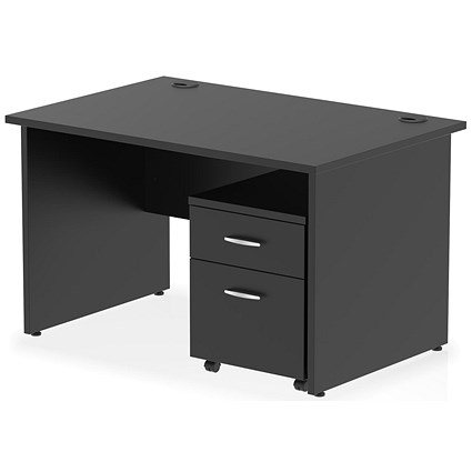 Impulse 1200mm Rectangular Desk, Panel End Leg, Black, 2 Drawer Mobile Pedestal