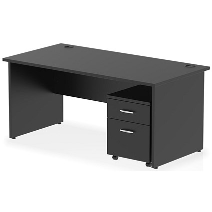 Impulse 1600mm Rectangular Desk, Panel End Leg, Black, 2 Drawer Mobile Pedestal