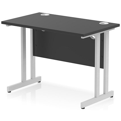 Impulse 1000mm Slim Rectangular Desk, Silver Cantilever Leg, Black