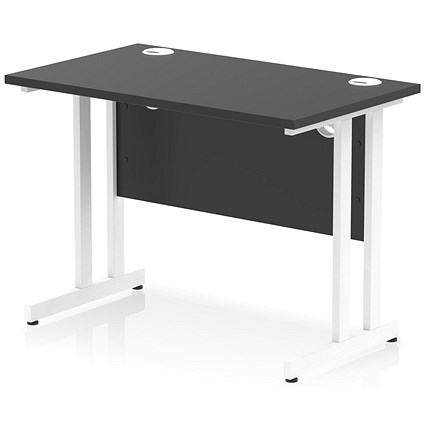 Impulse 1000mm Slim Rectangular Desk, White Cantilever Leg, Black