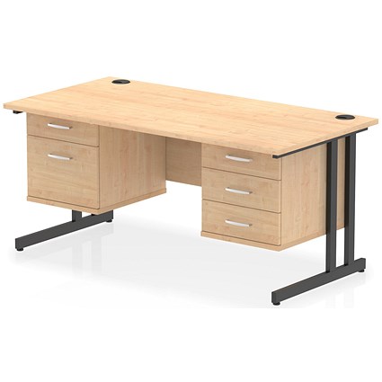 Impulse 1600mm Rectangular Desk, Black Cantilever Leg, Maple, With 2 Drawer and 3 Drawer Fixed Pedestals