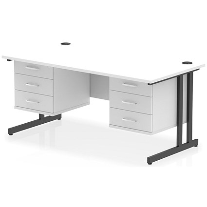 Impulse 1600mm Rectangular Desk, Black Cantilever Leg, White, With 2 x 3 Drawer Fixed Pedestal