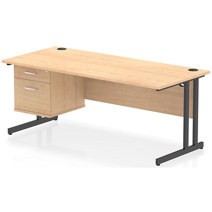 Impulse 1800mm Rectangular Desk, Black Cantilever Leg, Maple, With 2 Drawer Fixed Pedestal