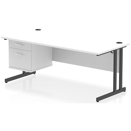 Impulse 1800mm Rectangular Desk, Black Cantilever Leg, White, With 2 Drawer Fixed Pedestal