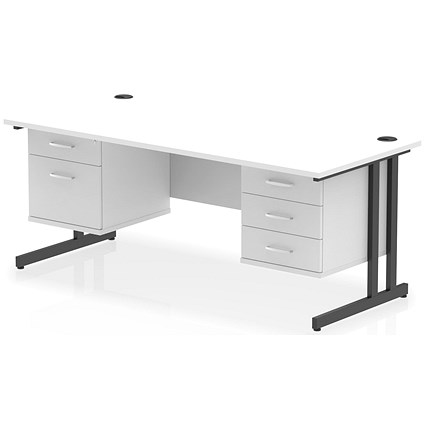 Impulse 1800mm Rectangular Desk, Black Cantilever Leg, White, With 2 Drawer and 3 Drawer Fixed Pedestals