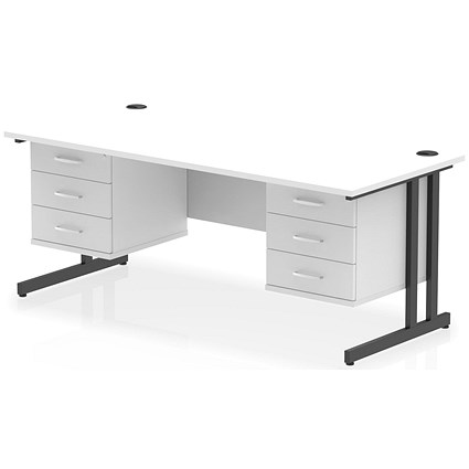 Impulse 1800mm Rectangular Desk, Black Cantilever Leg, White, With 2 x 3 Drawer Fixed Pedestal