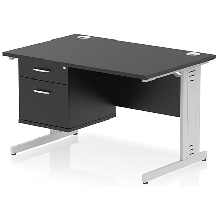 Impulse 1200mm Rectangular Desk, Silver Cable Managed Leg, Black, With 2 Drawer Fixed Pedestal