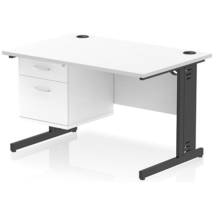 Impulse 1200mm Rectangular Desk, Black Cable Managed Leg, White, With 2 Drawer Fixed Pedestal