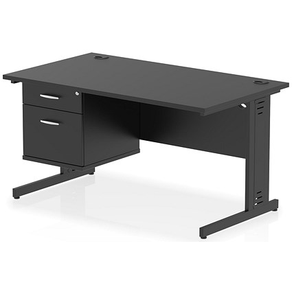 Impulse 1400mm Rectangular Desk, Black Cable Managed Leg, Black, With 2 Drawer Fixed Pedestal