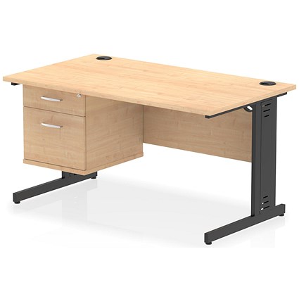 Impulse 1400mm Rectangular Desk, Black Cable Managed Leg, Maple, With 2 Drawer Fixed Pedestal