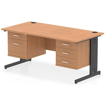 Impulse 1600mm Rectangular Desk, Black Cable Managed Leg, Oak, With 2 Drawer and 3 Drawer Fixed Pedestals