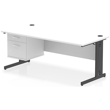 Impulse 1800mm Rectangular Desk, Black Cable Managed Leg, White, With 2 Drawer Fixed Pedestal