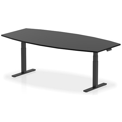 Dynamic High Gloss Writable Height Adjustable Boardroom Table, 2400mm, Black, Black Leg