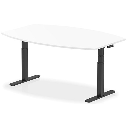 Dynamic High Gloss Writable Height Adjustable Boardroom Table, 1800mm, White, Black Leg