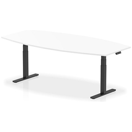 Dynamic High Gloss Writable Height Adjustable Boardroom Table, 2400mm, White, Black Leg