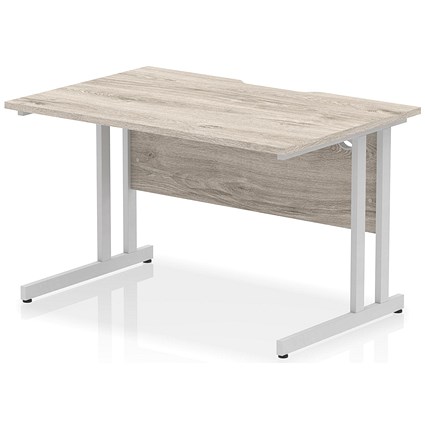 Impulse 1200mm Scalloped Edge Rectangular Desk, Silver Cantilever Legs, Grey Oak