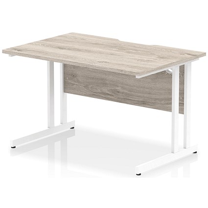 Impulse 1200mm Scalloped Edge Rectangular Desk, White Cantilever Legs, Grey Oak