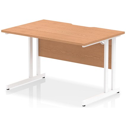 Impulse 1200mm Scalloped Edge Rectangular Desk, White Cantilever Legs, Oak