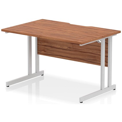 Impulse 1200mm Scalloped Edge Rectangular Desk, Silver Cantilever Legs, Walnut