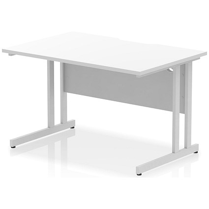 Impulse 1200mm Scalloped Edge Rectangular Desk, Silver Cantilever Legs, White