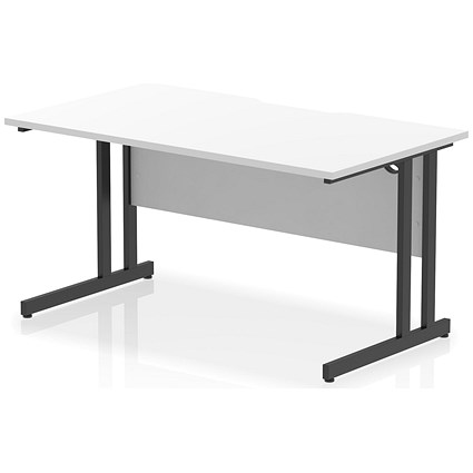 Impulse 1400mm Scalloped Edge Rectangular Desk, Black Cantilever Legs, White