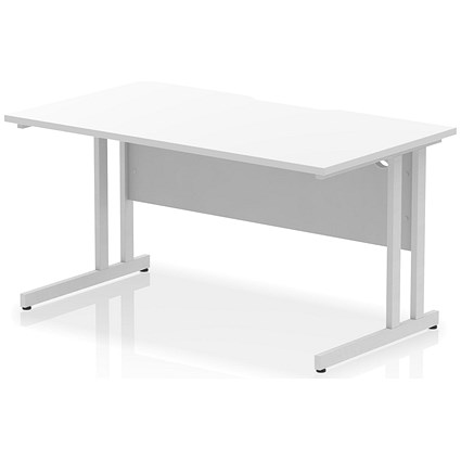 Impulse 1400mm Scalloped Edge Rectangular Desk, Silver Cantilever Legs, White