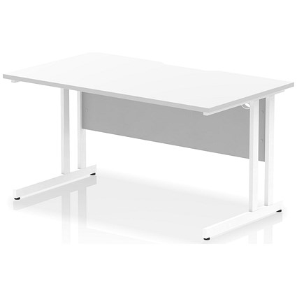 Impulse 1400mm Scalloped Edge Rectangular Desk, White Cantilever Legs, White